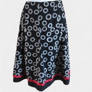Robbie Bee full midi skirt. Black w white print and red accents. Cotton size 12